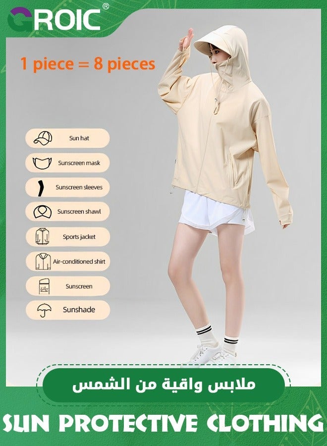 GROIC UPF 50+ UV Sun Protection Clothing for Women & Men, Ice Silk Long Sleeve Hoodie Shirt, Adjustable Hem, Removable Brim, Athletic Hiking Lightweight Zipper Outdoor Jacket - Image 3