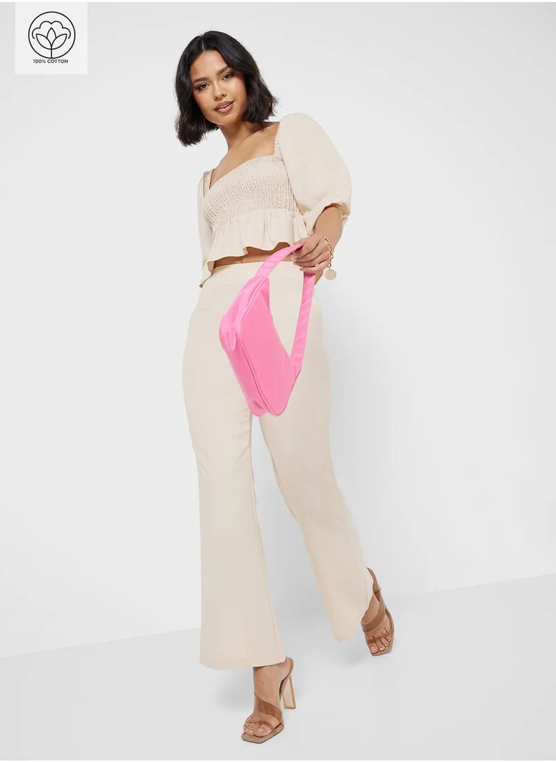 جينجر Cotton Frill Detail Square Neck Top & Pant Set