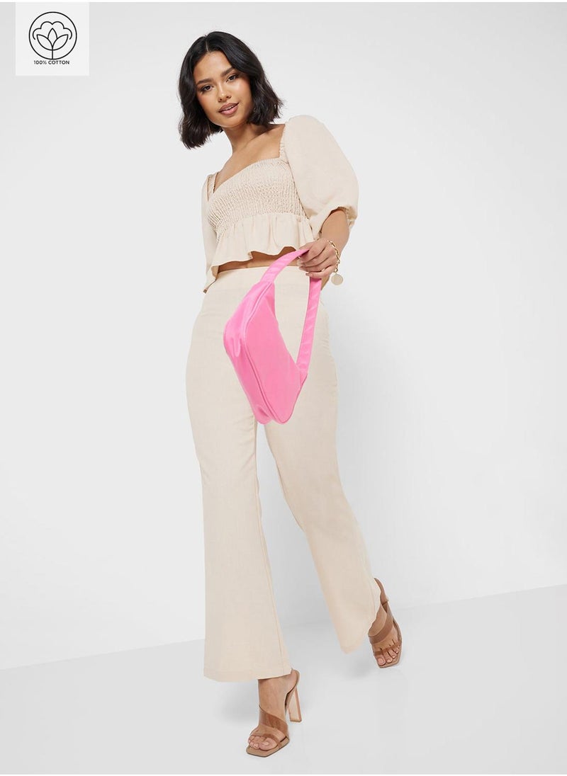Ginger Cotton Frill Detail Square Neck Top & Pant Set - Image 1