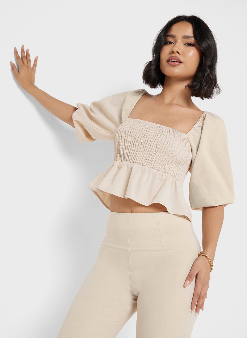 Ginger Cotton Frill Detail Square Neck Top & Pant Set - Image 3