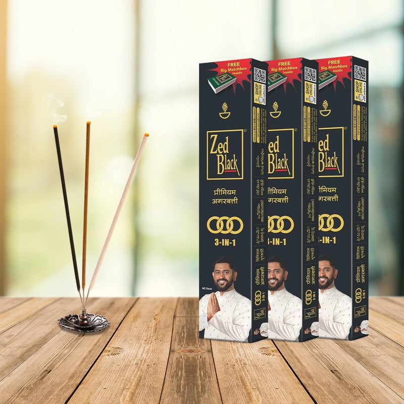 Zed Black Incense Sticks 3-in-1 Pack of 3 Agarbatti Stick Nature Inspired Fragrances for Puja, Meditation, Refreshing Ambience - Free Grand Matchbox Inside - Image 3