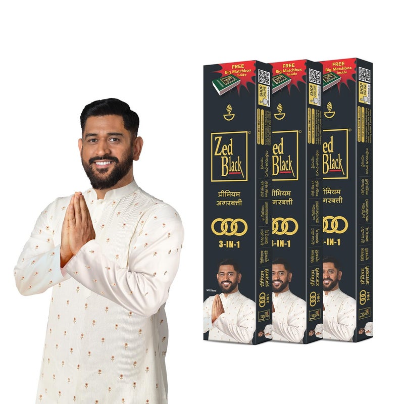 Zed Black Incense Sticks 3-in-1 Pack of 3 Agarbatti Stick Nature Inspired Fragrances for Puja, Meditation, Refreshing Ambience - Free Grand Matchbox Inside - Image 1