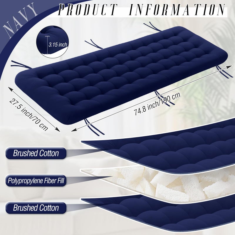 Vercraft Long Floor Cushion Large Floor Cushion with Brushed Cotton 74.8 x 27.5 x 3.15 in Jumbo Lounger Pillow for Outdoor Indoor Bay Window Meditation Yoga Reading Sleeping(1 Pc,Navy Blue) - Image 3