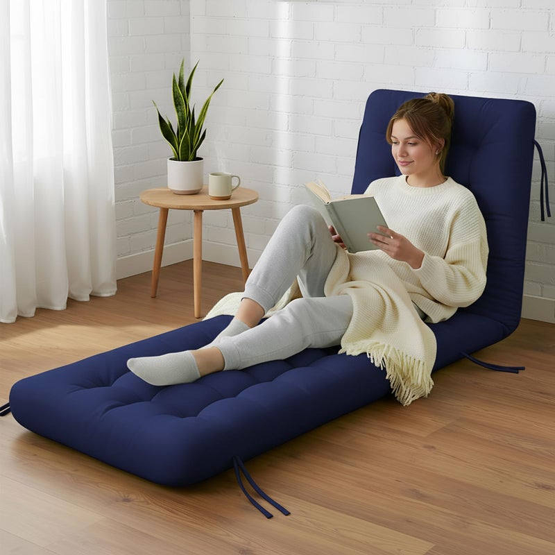 Vercraft Long Floor Cushion Large Floor Cushion with Brushed Cotton 74.8 x 27.5 x 3.15 in Jumbo Lounger Pillow for Outdoor Indoor Bay Window Meditation Yoga Reading Sleeping(1 Pc,Navy Blue) - Image 1