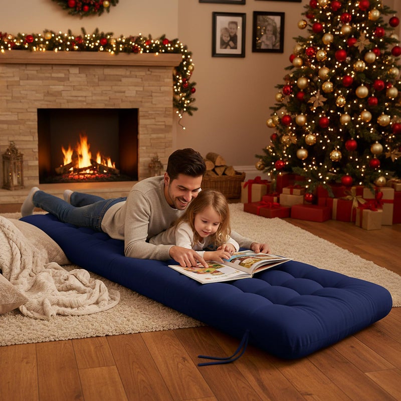 Vercraft Long Floor Cushion Large Floor Cushion with Brushed Cotton 74.8 x 27.5 x 3.15 in Jumbo Lounger Pillow for Outdoor Indoor Bay Window Meditation Yoga Reading Sleeping(1 Pc,Navy Blue) - Image 2