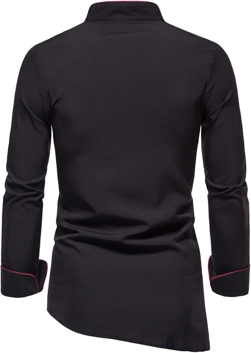 cheekyglo Men Stand Collar Button Down Long Sleeve Shirt Solid Slim Fit Dress Shirt Casual Business Formal Shirt Irregular Hem - Image 2