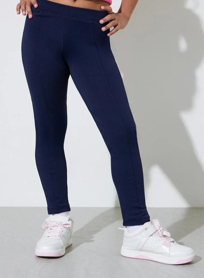 Styli Teen Girls Navy Blue Knitted Full Length Leggings