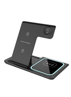 3-in-1 Wireless Charging Station – Fast Charging, Multi-Device, Apple Watch, iPhone Devices, Samsung Devices, Huawei Devices, Watch Compatible Wireless Charger, Black