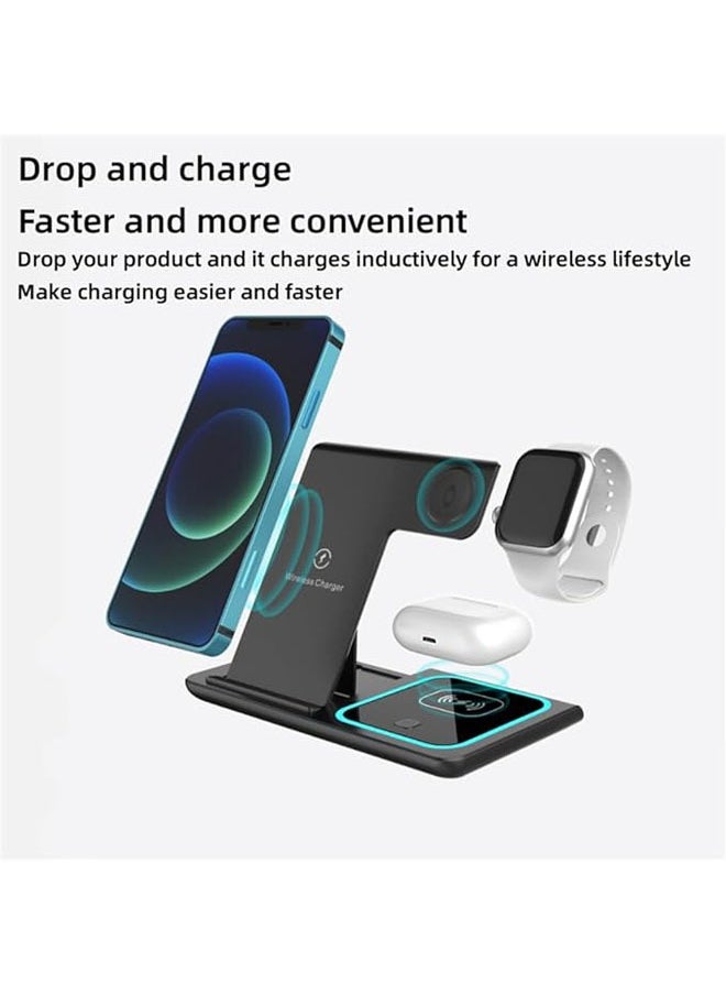 Generic - 3-in-1 Wireless Charging Station – Fast Charging, Multi-Device, Apple Watch, iPhone Devices, Samsung Devices, Huawei Devices, Watch Compatible Wireless Charger, Black - Image 1