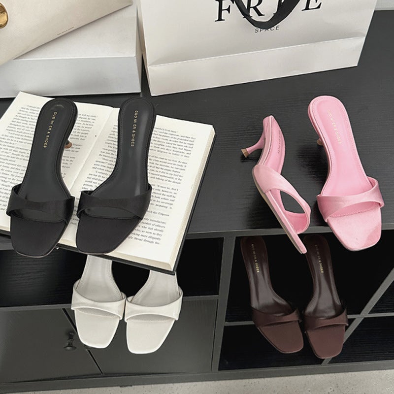 Fitting Room High Heels For Women 2025 Spring New Style One-Line Toe-Cap Slippers For Women To Wear Versatile Sandals And Half Slippers - Image 5