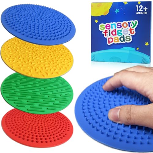 CHESLICR 4PC Sensory Wall Fidget Toys for Toddler Baby 13 Classroom Must Have Sensory Mats for Kid Autism ADHD Quiet Silicone Tactile Pad Desk Toys Calm Down Item Mini Floor Tiles Fidget Autistic Special Need - Image 1