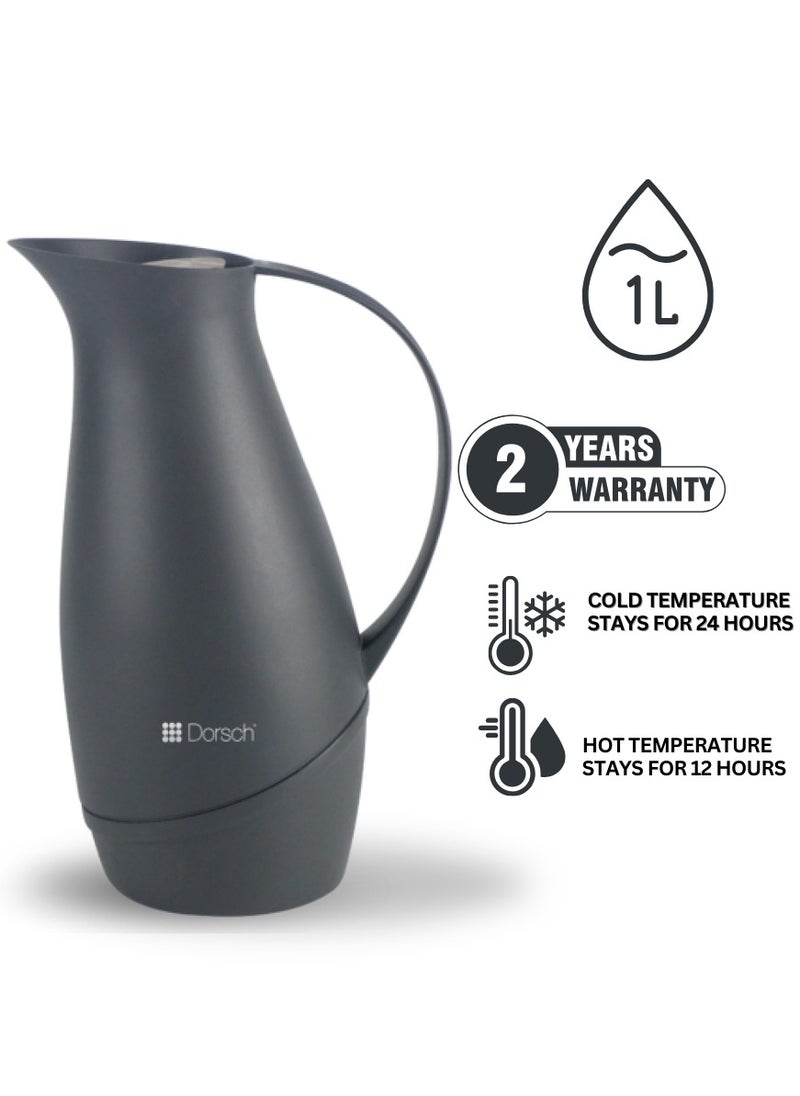 Dorsch Danish Design Vacuum Jug - 1L Premium Double-Walled Glass Liner, BPA-Free, Insulated Rubber Handle, Leakproof Lid - Ergonomic, Sleek Design - Keeps Hot for 12 Hours & Cold for 24 Hours - Perfect for Tea, Coffee, Water (Navy)  - Image 3