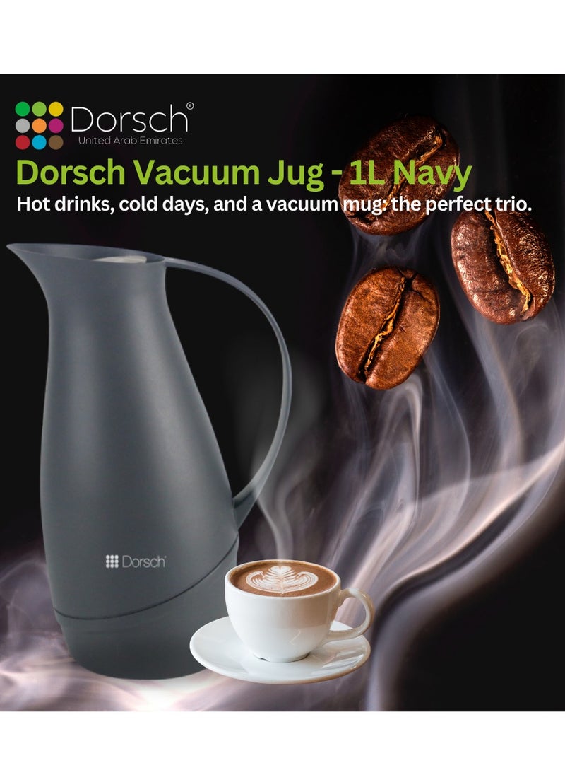 Dorsch Danish Design Vacuum Jug - 1L Premium Double-Walled Glass Liner, BPA-Free, Insulated Rubber Handle, Leakproof Lid - Ergonomic, Sleek Design - Keeps Hot for 12 Hours & Cold for 24 Hours - Perfect for Tea, Coffee, Water (Navy)  - Image 5