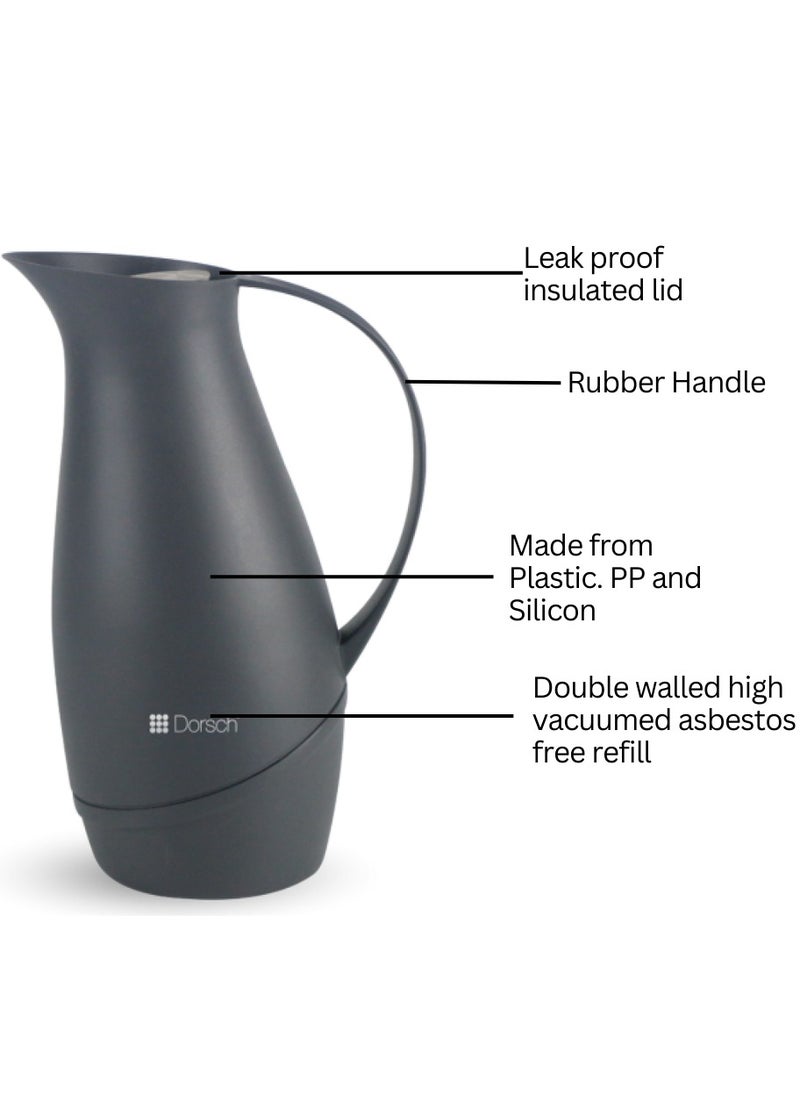 Dorsch Danish Design Vacuum Jug - 1L Premium Double-Walled Glass Liner, BPA-Free, Insulated Rubber Handle, Leakproof Lid - Ergonomic, Sleek Design - Keeps Hot for 12 Hours & Cold for 24 Hours - Perfect for Tea, Coffee, Water (Navy)  - Image 4