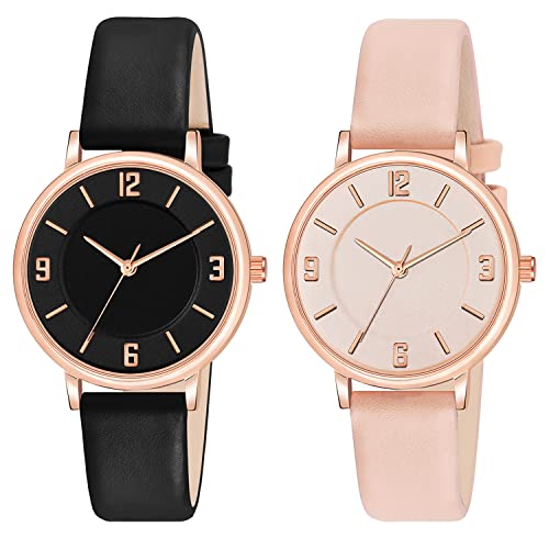 CLOUDWOOD Leather Multicolor Special Super Quality Analog Watches Combo Look Like Preety For Girls And Womne Pack Of - 2 (Mt391-392) (Black-Pink) - Image 1