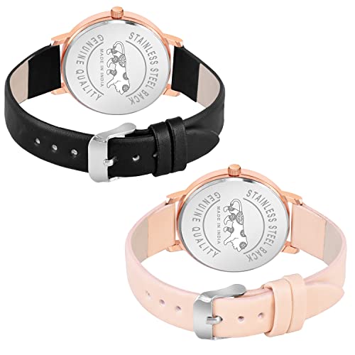 CLOUDWOOD Leather Multicolor Special Super Quality Analog Watches Combo Look Like Preety For Girls And Womne Pack Of - 2 (Mt391-392) (Black-Pink) - Image 3