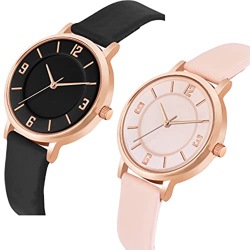 CLOUDWOOD Leather Multicolor Special Super Quality Analog Watches Combo Look Like Preety For Girls And Womne Pack Of - 2 (Mt391-392) (Black-Pink) - Image 2