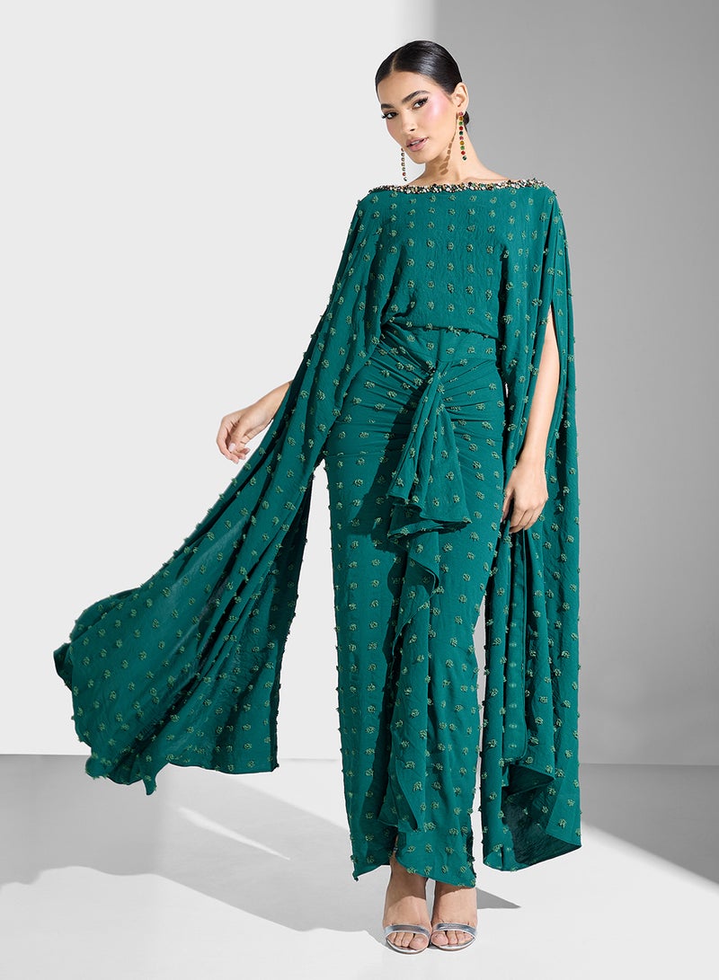 ثريدز باي اجوني فستان زمردي بعباءة - Image 1