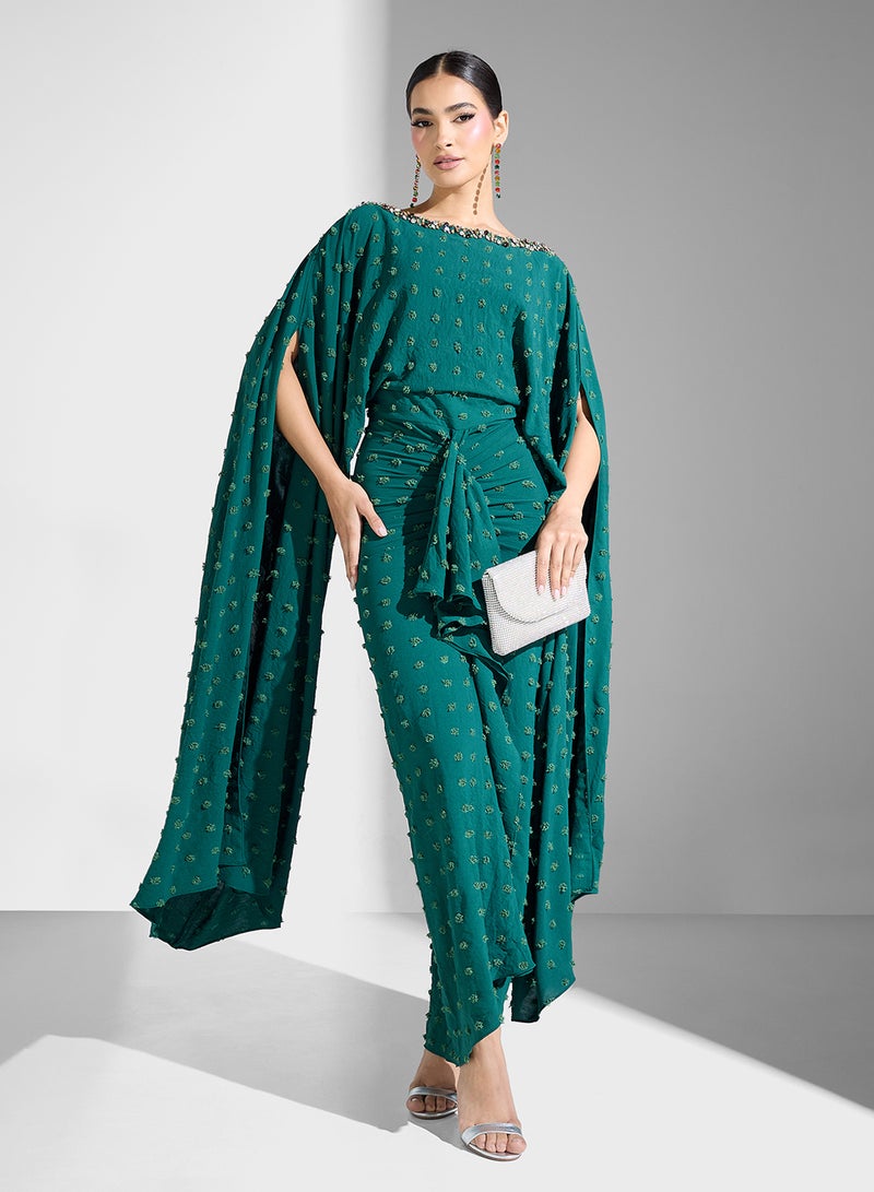 ثريدز باي اجوني فستان زمردي بعباءة - Image 4