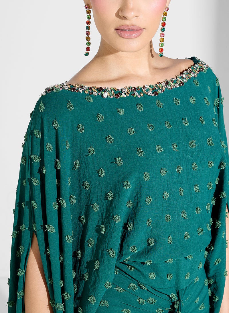 ثريدز باي اجوني فستان زمردي بعباءة - Image 3