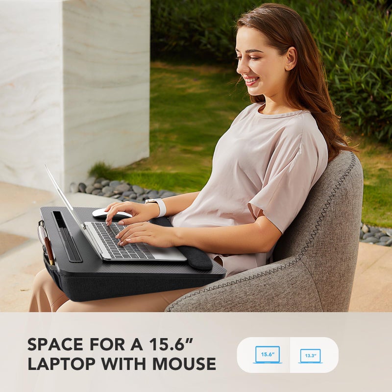 HUANUO Lap Laptop Desk - Portable Lap Desk with Pillow Cushion, Fits up to 17 inch Laptop, with Anti-Slip Strip & Storage Function for Home Office Students Use as Computer Laptop Stand, HNLD28B - Image 2