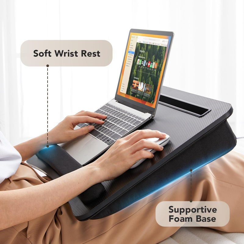 HUANUO Lap Laptop Desk - Portable Lap Desk with Pillow Cushion, Fits up to 17 inch Laptop, with Anti-Slip Strip & Storage Function for Home Office Students Use as Computer Laptop Stand, HNLD28B - Image 4