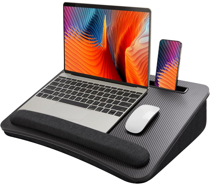 HUANUO Lap Laptop Desk - Portable Lap Desk with Pillow Cushion, Fits up to 17 inch Laptop, with Anti-Slip Strip & Storage Function for Home Office Students Use as Computer Laptop Stand, HNLD28B - Image 1
