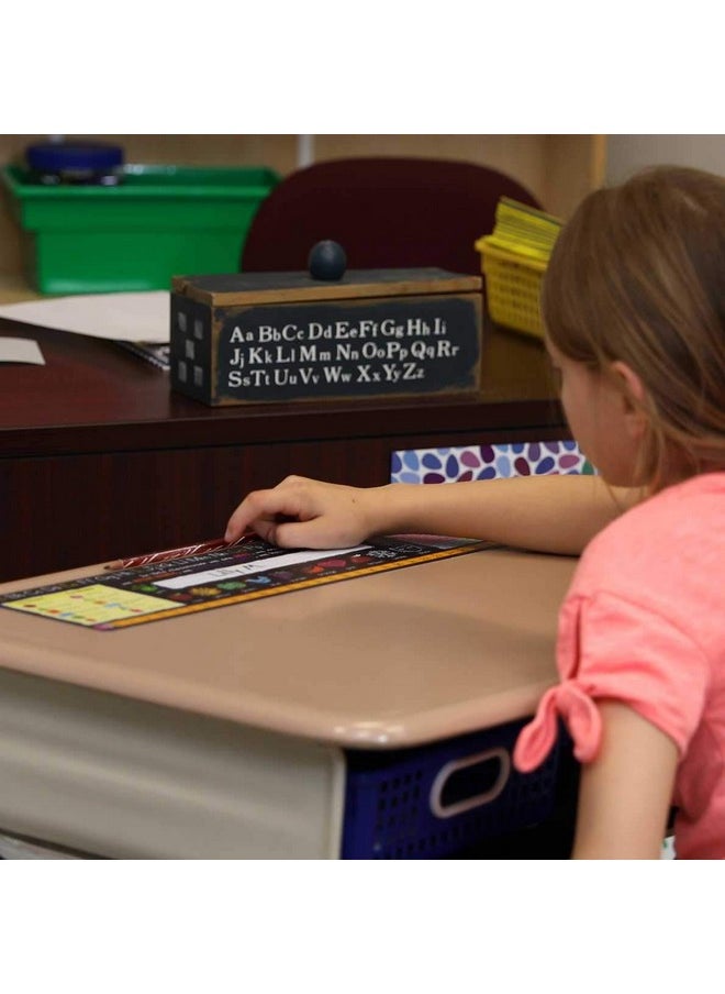 24Pk Chalkboard-Style Grades K-2 Self-Adhesive Deluxe Plastic Desktop Reference Nameplate With A Number Line, Alphabet Letters, 2-D And 3-D Shapes, Colors, Left And Right, 120 Grid