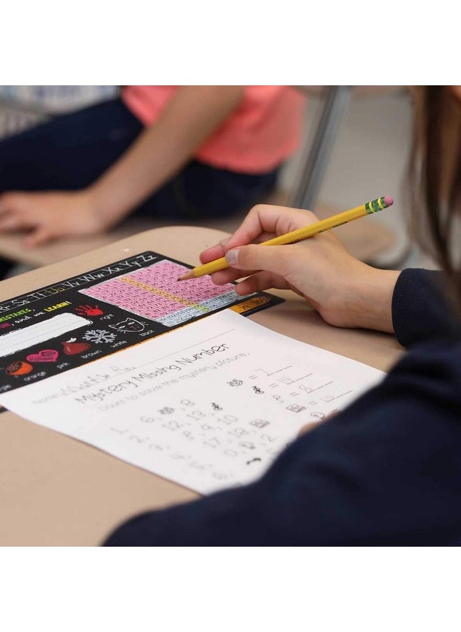 24Pk Chalkboard-Style Grades K-2 Self-Adhesive Deluxe Plastic Desktop Reference Nameplate With A Number Line, Alphabet Letters, 2-D And 3-D Shapes, Colors, Left And Right, 120 Grid