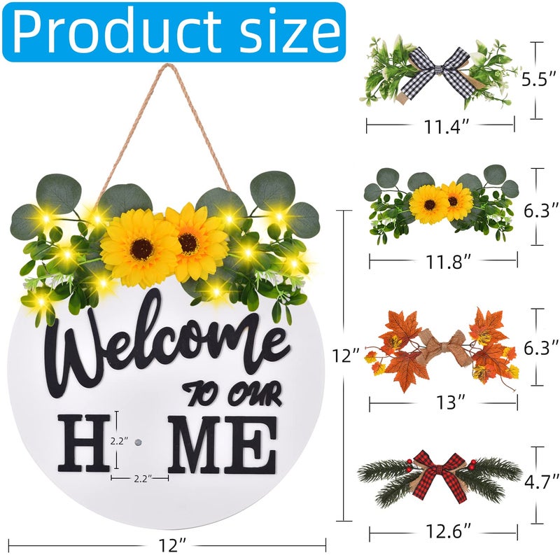 IDATOO Interchangeable Welcome Home Sign, Front Door Decor With 4 Seasonal Wreaths and 21 Changeable Icons, Rustic Wood Wall Porch Hanger for Holiday Halloween Christmas Housewarming Gift (White) - Image 5