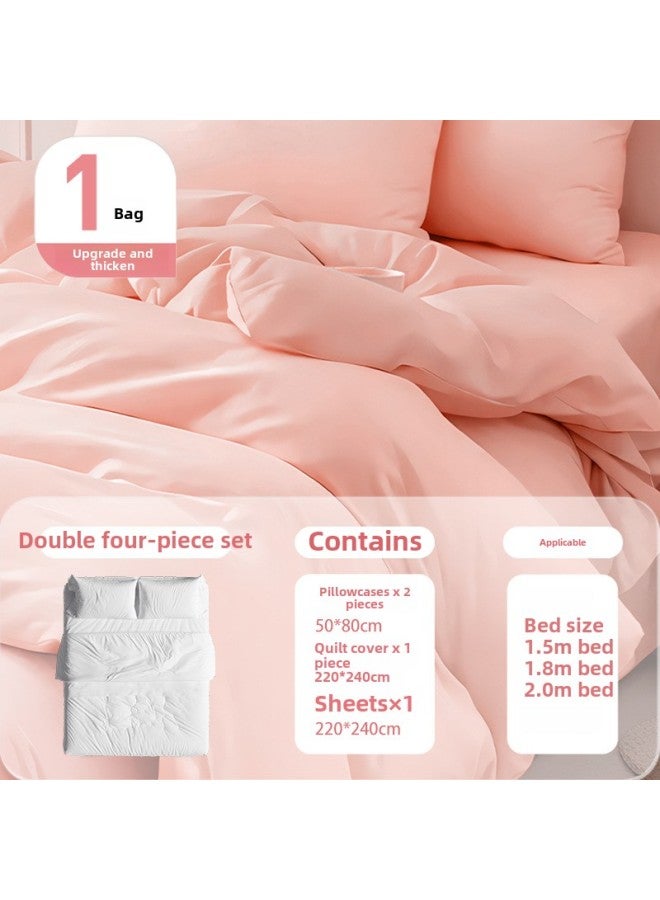 Disposable Bed Sheet Quilt Cover Bed Hat Four-piece Set Double Travel Dirty Winter Extra-large Thickened Household Hotel Supplies-Color:Double Suit [power Pink] Get 2 Pairs Of Socks With Purchase  - Image 1