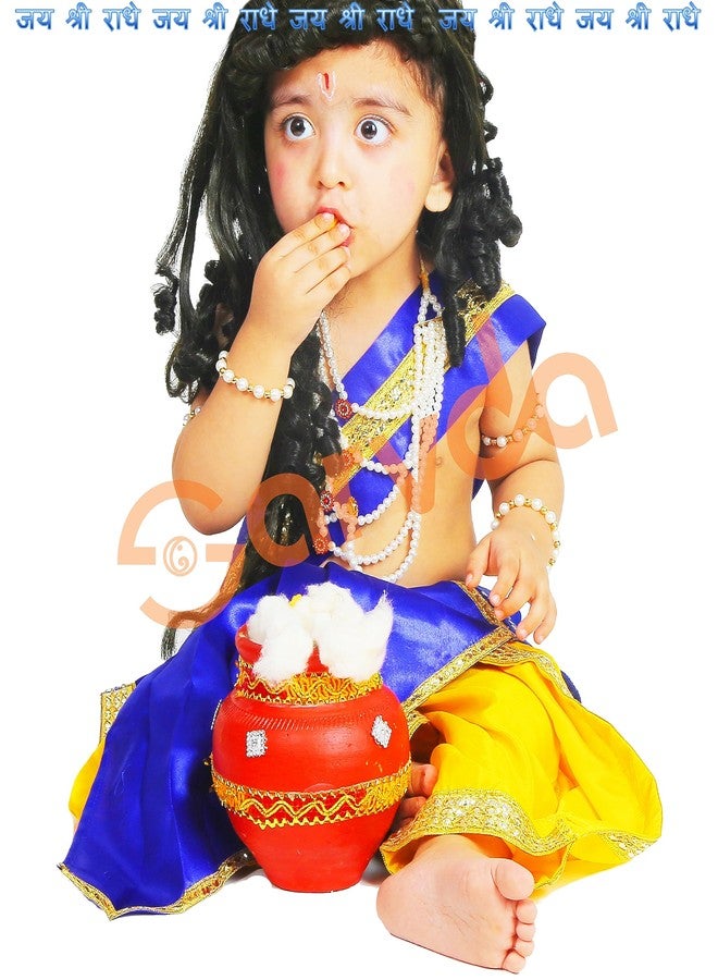 Sarvda Brocade Shree Krishna Dress For Kids For Baby Boy Radha Dress For Girls With Accessories Dhoti, Dupatta, Mukut Flute Complete Set, Multicolor - Image 3