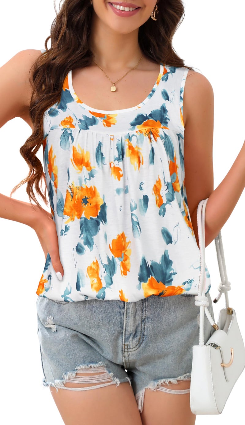 CHICGAL Womens Tank Tops Summer Basic Sleeveless Blouse Crewneck Casual Loose Fit Tunic Shirts(Orange Flower,XL) - Image 3