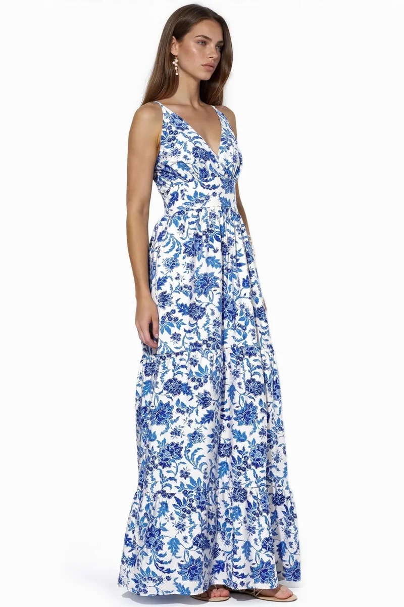 بوسيم BUSEM Floral Satin Pleated Maxi Dress