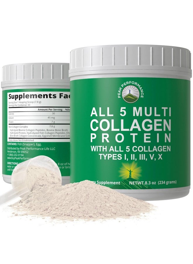 Peak Performance Peak Performance All 5 Multi-Collagen Protein Powder Peptides Multi-Collagen Contains All Types I, II, III,V, X. Keto, Paleo Friendly with Hydrolyzed Bovine, Marine, Chicken, Bone Broth Collagens  - Image 1