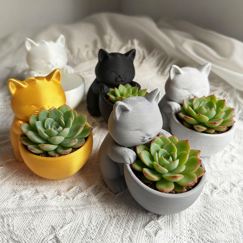 Bright White Cat Shaped Planter With Drainage Holes For Succulents Small Plants Cacti - Image 5