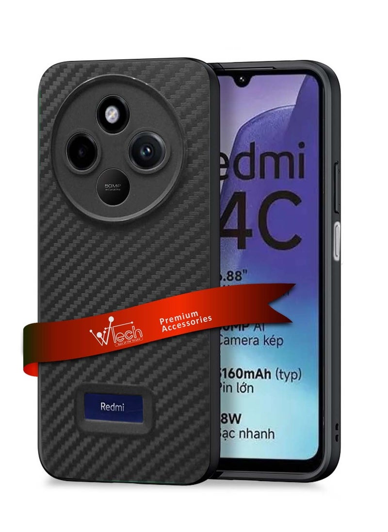 Wtech Xiaomi Redmi 14C 4G 2024  / Xiaomi Redmi 14R 5G 2024 / Xiaomi Redmi A4 5G 2024 Liquid Silicone Carbon Fiber Texture Case Cover - Black  - Image 1