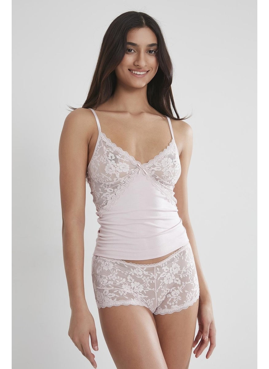 pierre cardin 361 Women's Lace Combed Cotton Undershirt Panties Camisole Set - Powder  - Image 1