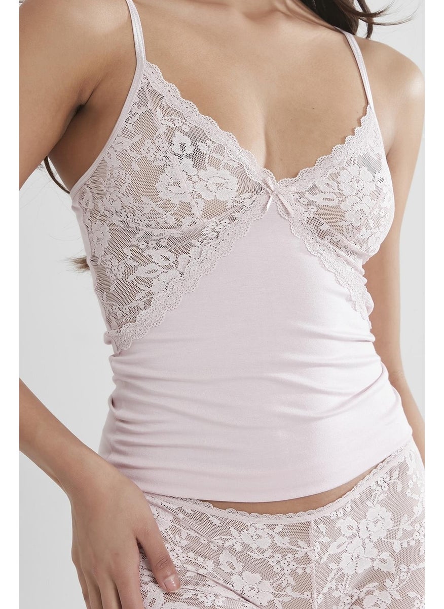 pierre cardin 361 Women's Lace Combed Cotton Undershirt Panties Camisole Set - Powder  - Image 4