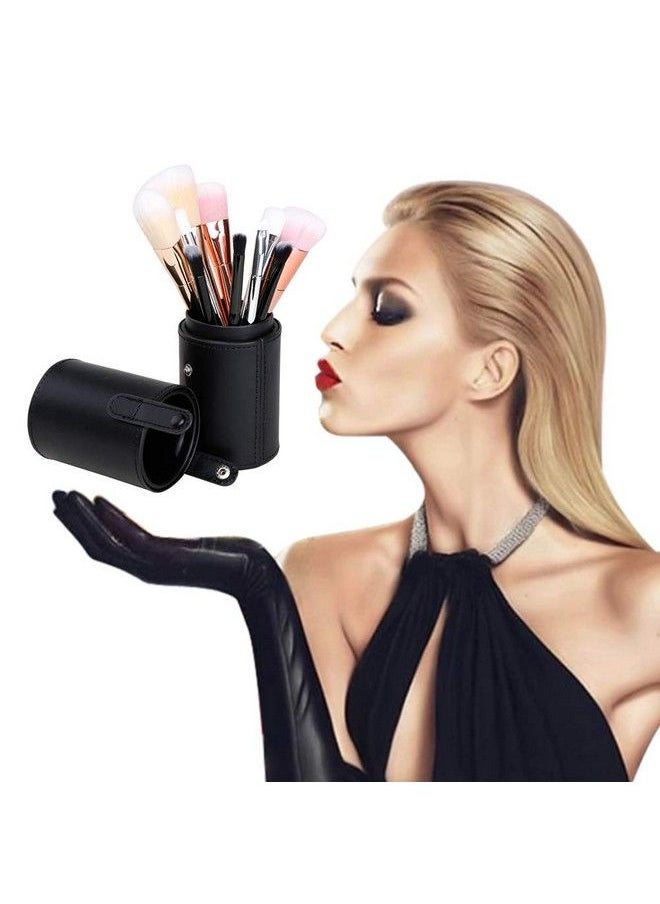 Electomania - Makeup Brush Holder Large Pu Leather Make Up Cosmetic Cup Holders Storage Organizer Case Box 9 X 3.1Inch (Black) - Image 1