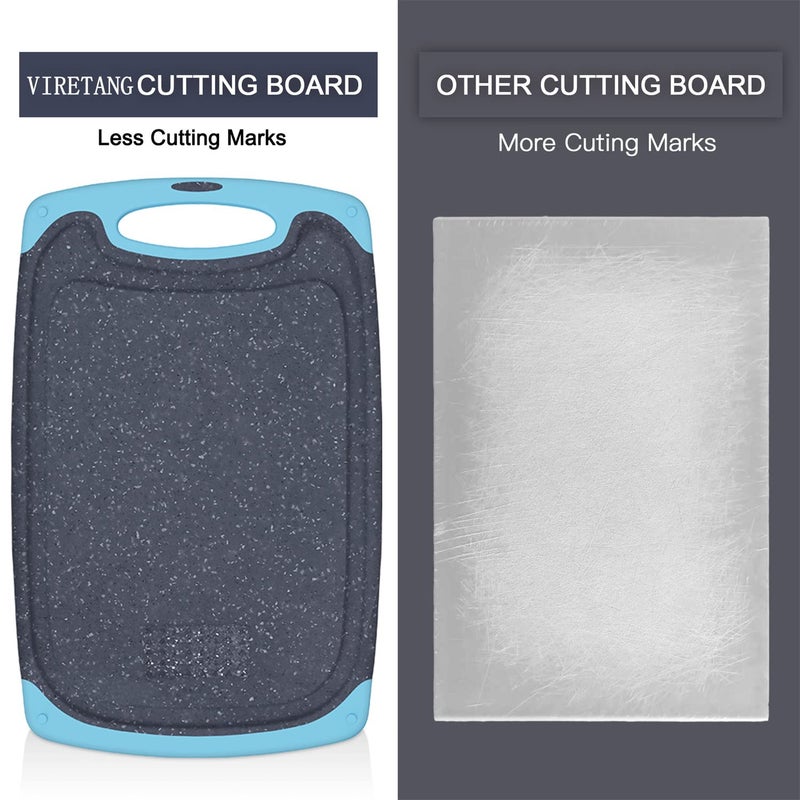 Viretang Plastic Cutting Board  3 Pieces Dishwasher Safe Cutting Boards With Juice Grooves  Easy Grip Handle  Non-Slip  With Grinding Area For Grinding Garlic And Ginger(Aqua) - Image 5