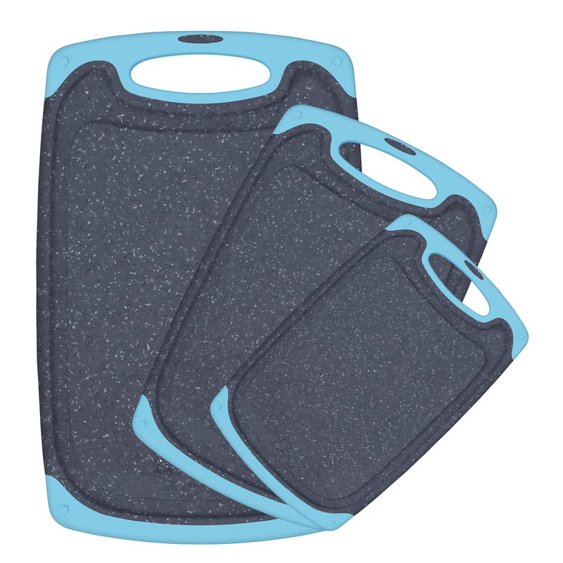 Viretang Plastic Cutting Board  3 Pieces Dishwasher Safe Cutting Boards With Juice Grooves  Easy Grip Handle  Non-Slip  With Grinding Area For Grinding Garlic And Ginger(Aqua) - Image 1