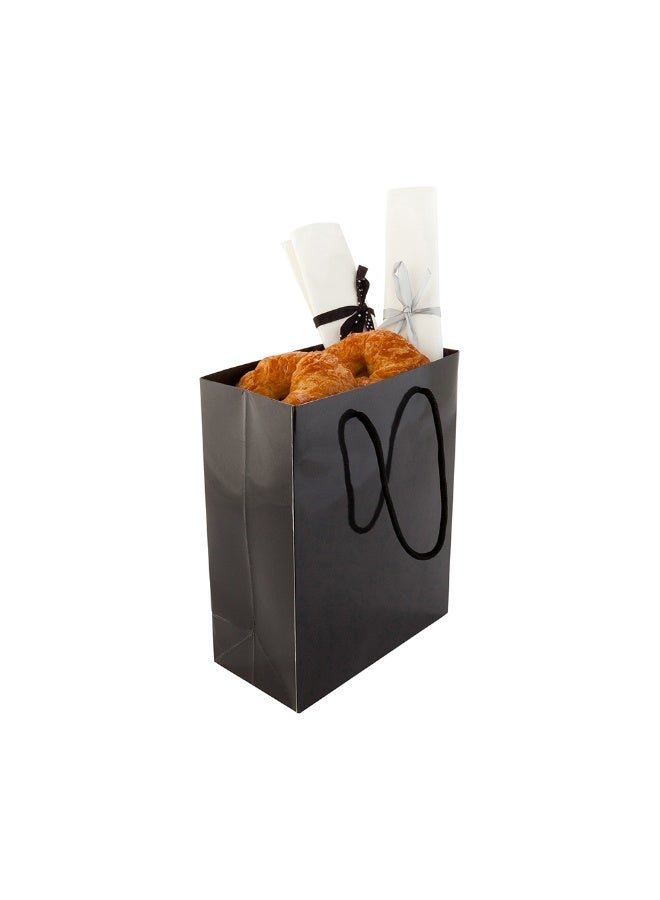 Restaurantware 8 Inch x 4 Inch Paper Shopping Bags, 10 Glossy Finish Paper Party Bags - Rope Handles, Cardboard Base, Black Paper Gift Bags, Reusable, For Parties and Shopping - Image 2