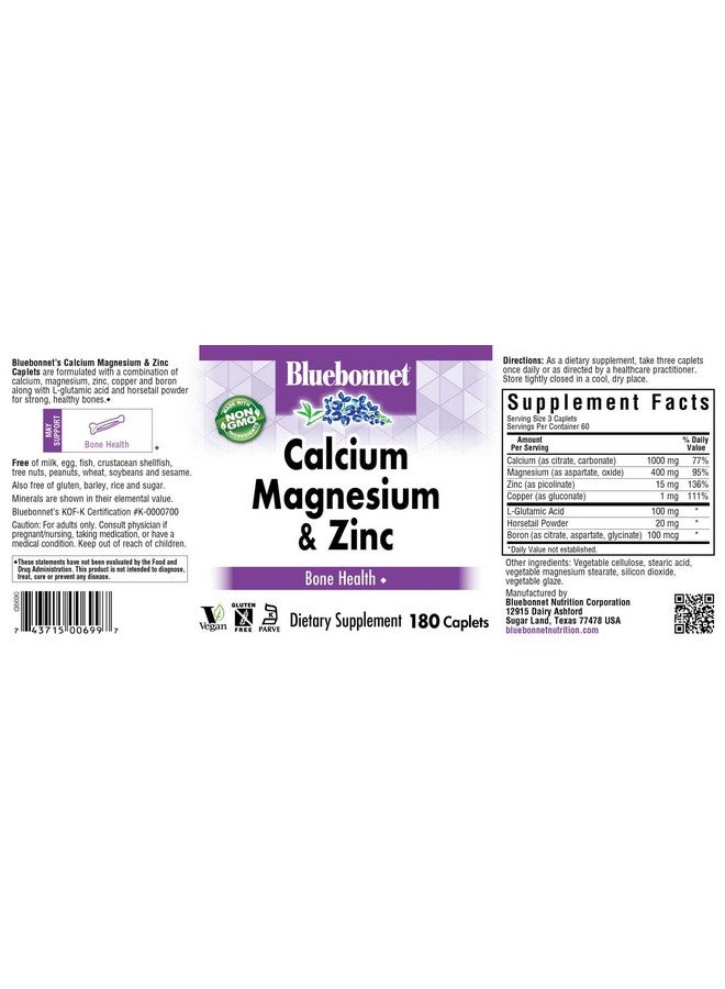 BlueBonnet Calcium Magnesium Zinc Caplets, 180 Count - Image 2