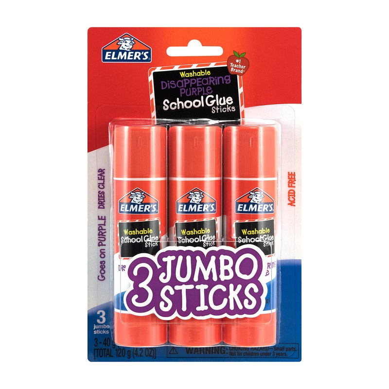 Elmer's Disappearing Purple School Glue Sticks, Washable, Jumbo Size, 40 Grams, 3 Count - Image 1