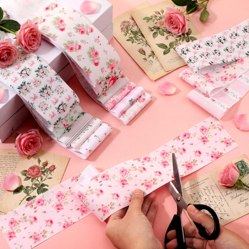 Remagr 100 Pcs Spring Floral Fabric Strips Cotton Pink Floral Jelly Fabric Bundles for Quilting Roll 20 x 2.55 Inch Vintage Retro Flower Quilting Patchwork Material for Sewing Quilters Cloth DIY Craft - Image 4