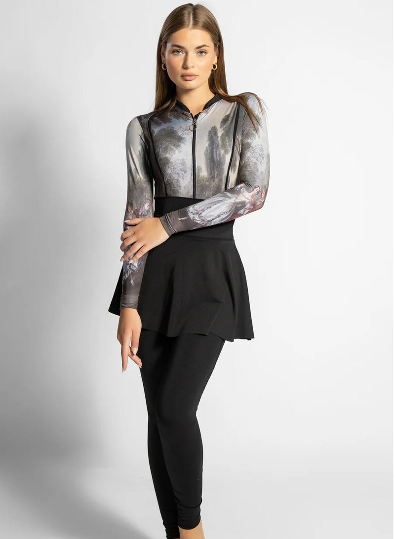 منيرفا سيكرت بوركيني كامل للجسم روميو وجولييت - عبوة من  قطع مع تنورة شاطئ وسروال وغطاء رأس للسباحة - Image 1