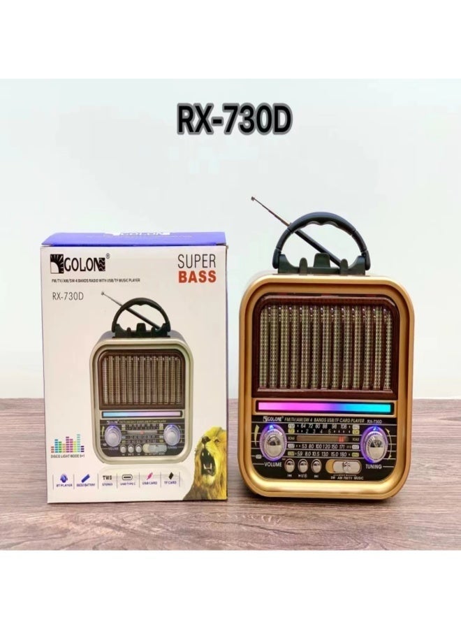 جولون مكبر صوت RX-730D بتصميم كلاسيكي، إضاءة ديسكو AM FM SW TV، 4 نطاقات صوت ستيريو، مكبر صوت راديو BT USB TF TWS، مكبر صوت FM كلاسيكي - Image 2