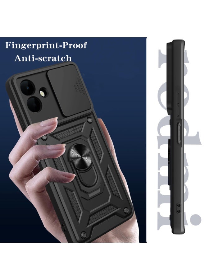 Shunjia Sliding Window Case, Shockproof Rugged Armor with Sliding Camera Cover & 360° Ring Kickstand, Compatible with Samsung A07 4G (Rose Gold) - Image 4