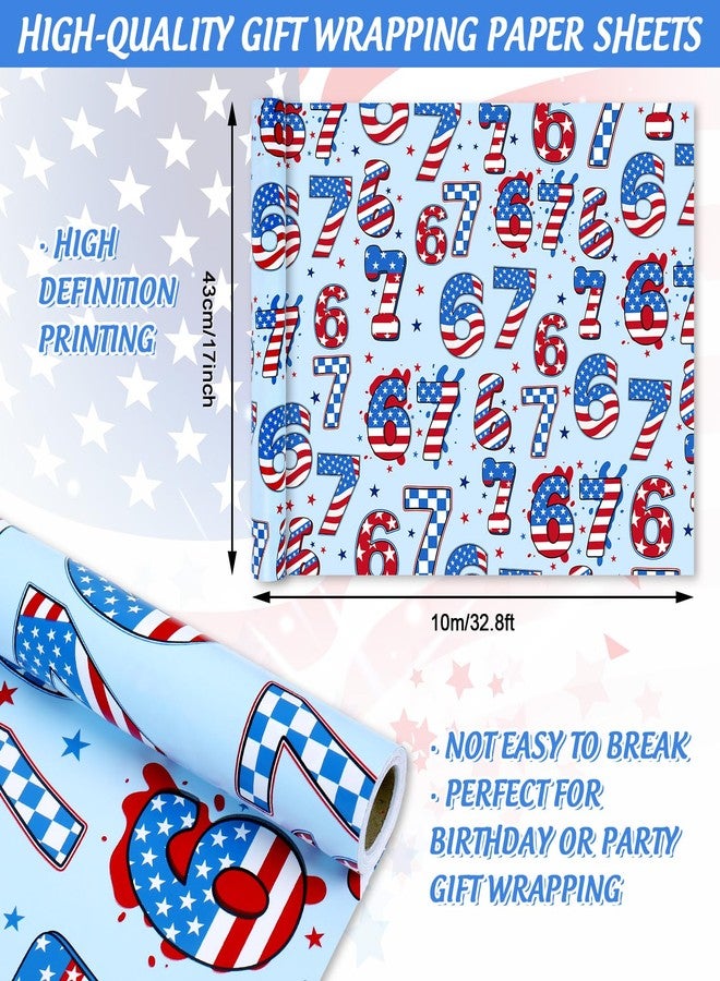 Whaline Patriotic 4th of July 67 Funny Wrapping Paper -Mini Roll- 17 In x 32.8 Ft Red White Blue American Flag Gift Wrap Paper for 250 Anniversary Independence Day Party - Image 2